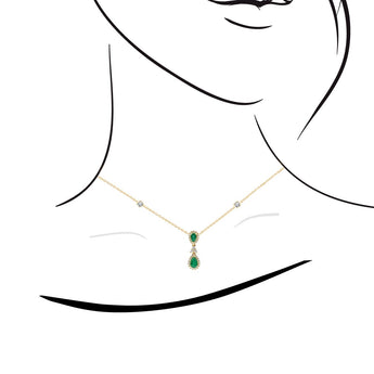 梨形綠寶石圍石鑽石項鏈 - WILLS JEWELLERY
