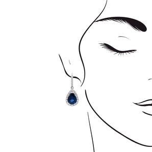 梨形藍寶石鑽石垂吊耳環 - WILLS JEWELLERY