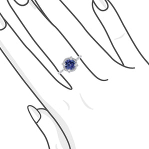 圓形紫藍坦桑石花邊圍鑽戒指 - WILLS JEWELLERY
