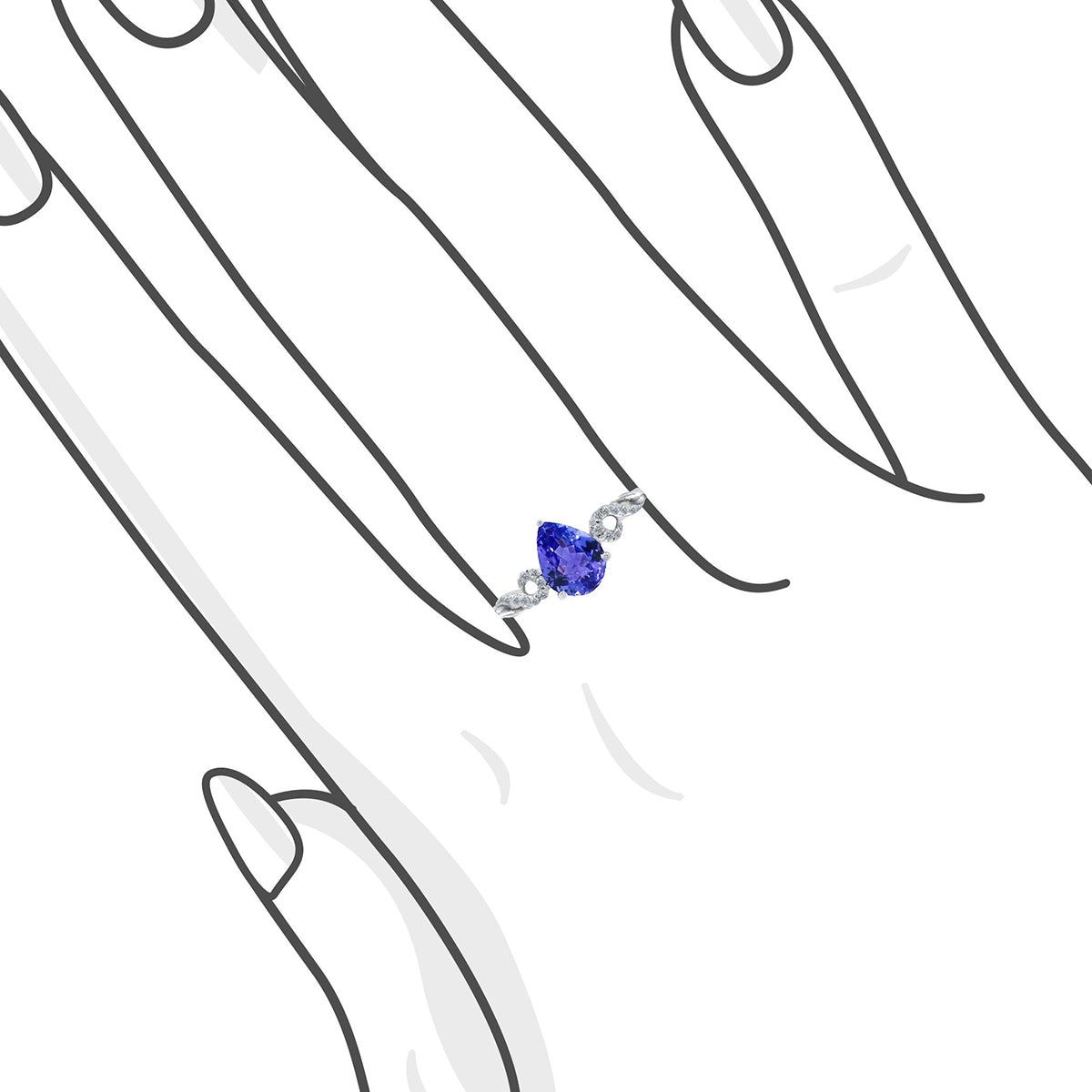 經典三爪梨形紫藍坦桑石與鑽石戒指 - WILLS JEWELLERY