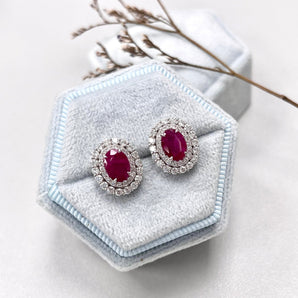 橢圓形紅寶石鑽石耳環 - WILLS JEWELLERY