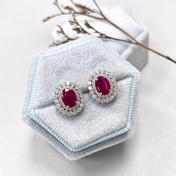 橢圓形紅寶石鑽石耳環 - WILLS JEWELLERY