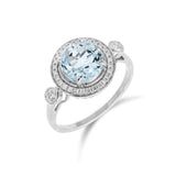 經典圓海藍寶圍鑽戒指 - WILLS JEWELLERY