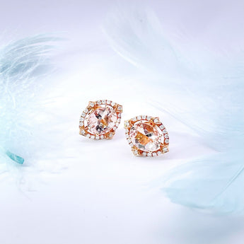 橢圓摩根石圍石菱格鑽石耳環 - WILLS JEWELLERY