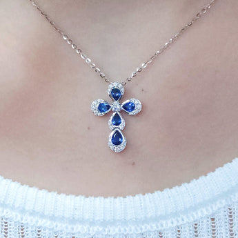 藍寶石十字架鑽石吊墜 - WILLS JEWELLERY