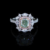 優雅枕形綠鑽雙層圍石鑽石戒指 - WILLS JEWELLERY