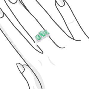 三石綠寶石階梯圍鑽戒指 - WILLS JEWELLERY