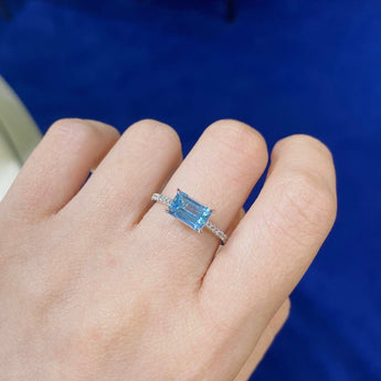 天然祖母綠形海藍寶鑽石戒指 - WILLS JEWELLERY