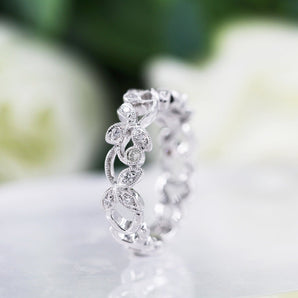 鑽石珠邊雕花扭紋線戒 - WILLS JEWELLERY