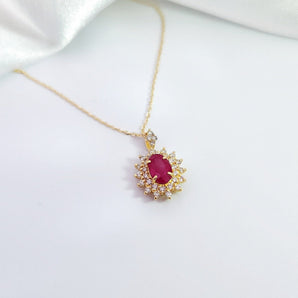 經典花漾頸鏈．酒紅色紅寶石 - WILLS JEWELLERY