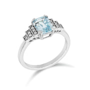 復古風冰藍色海藍寶鑽石戒指 - WILLS JEWELLERY
