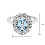 橢圓形冰藍色海藍寶雙層圍石珠邊鑽石戒指 - WILLS JEWELLERY
