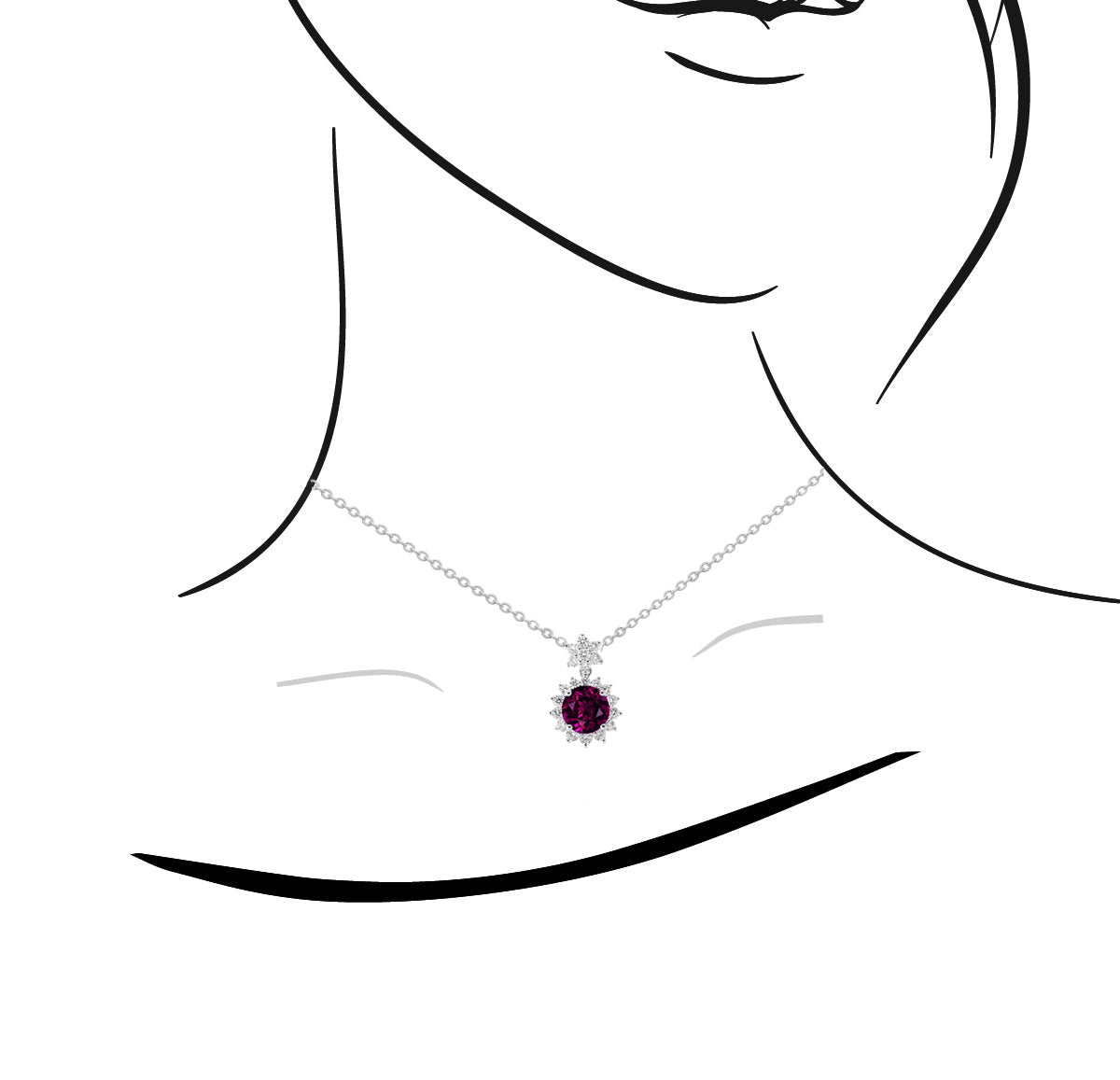 繡球花 · 紫紅石榴石鑽石吊墜 - WILLS JEWELLERY