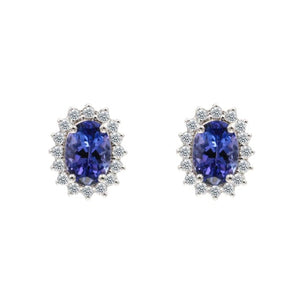 復古橢圓紫藍色坦桑石鑽石耳環 - WILLS JEWELLERY