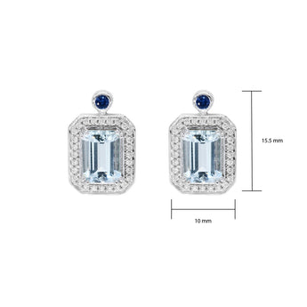 祖母綠形海藍寶圍鑽點藍耳環 - WILLS JEWELLERY