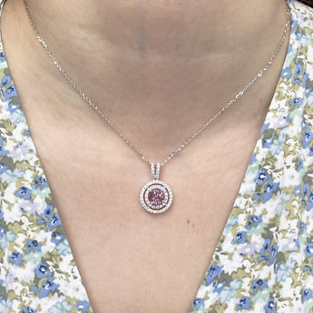 圓形粉紅碧璽雙圍鑽吊墜 - WILLS JEWELLERY