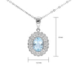 橢圓形冰藍色海藍寶石雙層圍石珠邊鑽石吊墜 - WILLS JEWELLERY