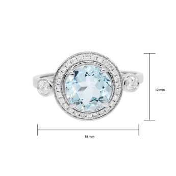 經典圓海藍寶圍鑽戒指 - WILLS JEWELLERY