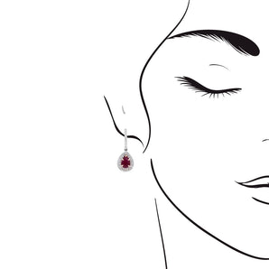 梨形紅寶石雙重圍鑽耳環 - WILLS JEWELLERY