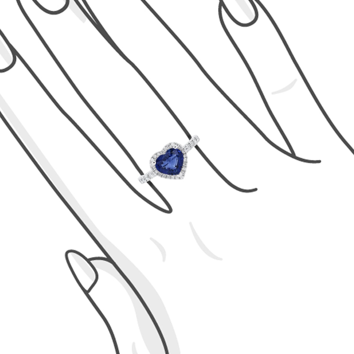浪漫心形藍寶石圍石鑽石戒指 - WILLS JEWELLERY