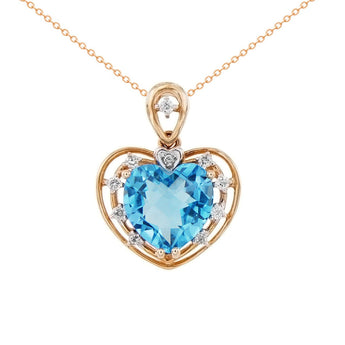 心形天空藍色托帕石鑽石吊墜 - WILLS JEWELLERY