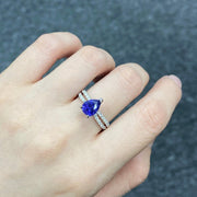 天然無燒梨形紫藍寶石鑽石戒指 - WILLS JEWELLERY