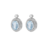 橢圓天空藍海藍寶圍石鑽石耳環 - WILLS JEWELLERY