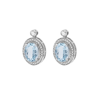 橢圓天空藍海藍寶圍石鑽石耳環 - WILLS JEWELLERY