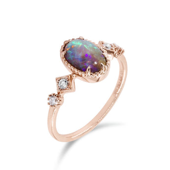 水晶蛋白石古典珠邊戒指 - WILLS JEWELLERY