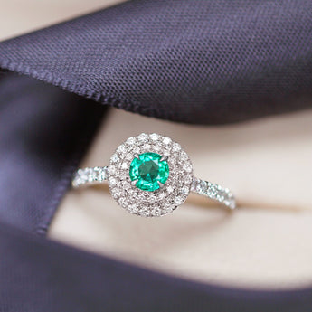 《圓 • 緣》綠寶石雙鑽戒指 - WILLS JEWELLERY