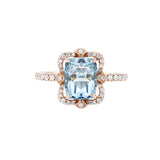 經典歐式枕形海藍寶圍石鑽石戒指 - WILLS JEWELLERY