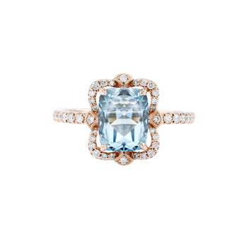 經典歐式枕形海藍寶圍石鑽石戒指 - WILLS JEWELLERY