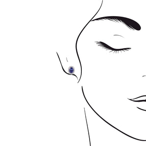 復古橢圓紫藍色坦桑石鑽石耳環 - WILLS JEWELLERY