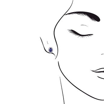 復古橢圓紫藍色坦桑石鑽石耳環 - WILLS JEWELLERY