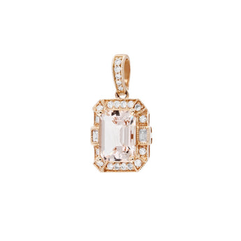 祖母綠形摩根石珠邊圍鑽吊墜 - WILLS JEWELLERY