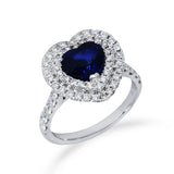心形藍寶石雙圍石鑽石戒指 - WILLS JEWELLERY
