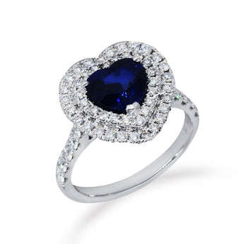 心形藍寶石雙圍石鑽石戒指 - WILLS JEWELLERY
