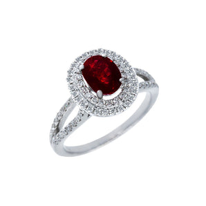 經典時尚橢圓形紅寶石鑽石戒指 - WILLS JEWELLERY