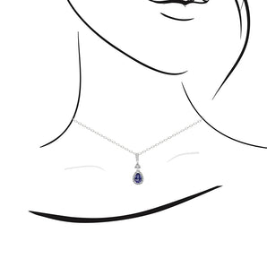 經典梨形紫藍色坦桑石鑽石吊墜 - WILLS JEWELLERY