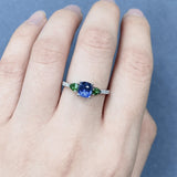 天然無燒枕形藍寶石拼沙弗萊石鑽石戒指 - WILLS JEWELLERY