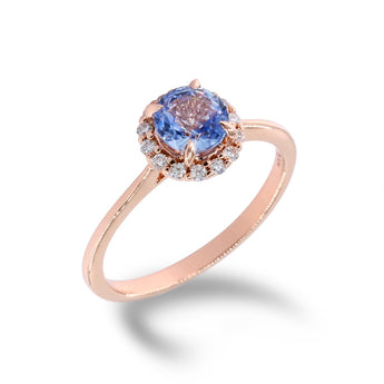 圓形無燒藍寶石圍鑽戒指 - WILLS JEWELLERY