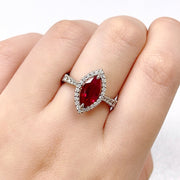 天然馬眼形紅寶石鑽石戒指 - WILLS JEWELLERY
