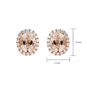 橢圓形蜜桃色摩根石圍鑽耳環 - WILLS JEWELLERY