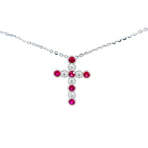 復古紅寶石鑽石珠邊十字架吊墜 - WILLS JEWELLERY
