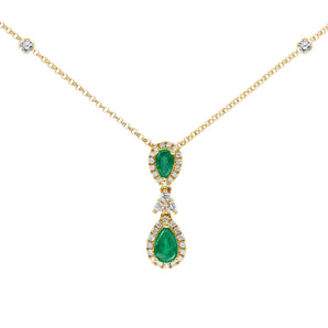 梨形綠寶石圍石鑽石項鏈 - WILLS JEWELLERY