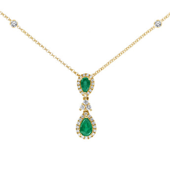 梨形綠寶石圍石鑽石項鏈 - WILLS JEWELLERY