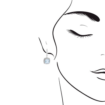 枕形冰藍色海藍寶雙重圍石鑽石耳環 - WILLS JEWELLERY