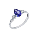經典三爪梨形紫藍坦桑石與鑽石戒指 - WILLS JEWELLERY
