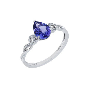 經典三爪梨形紫藍坦桑石與鑽石戒指 - WILLS JEWELLERY