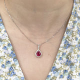 梨形戴安娜款圍鑽紅碧璽吊墜 - WILLS JEWELLERY